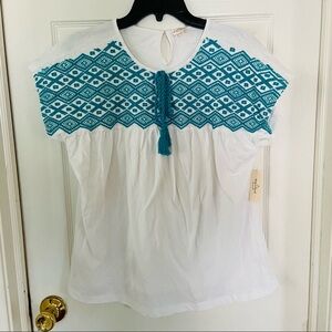 NWT KEEP IN TOUCH embroidered white western cotton peasant top Size medium